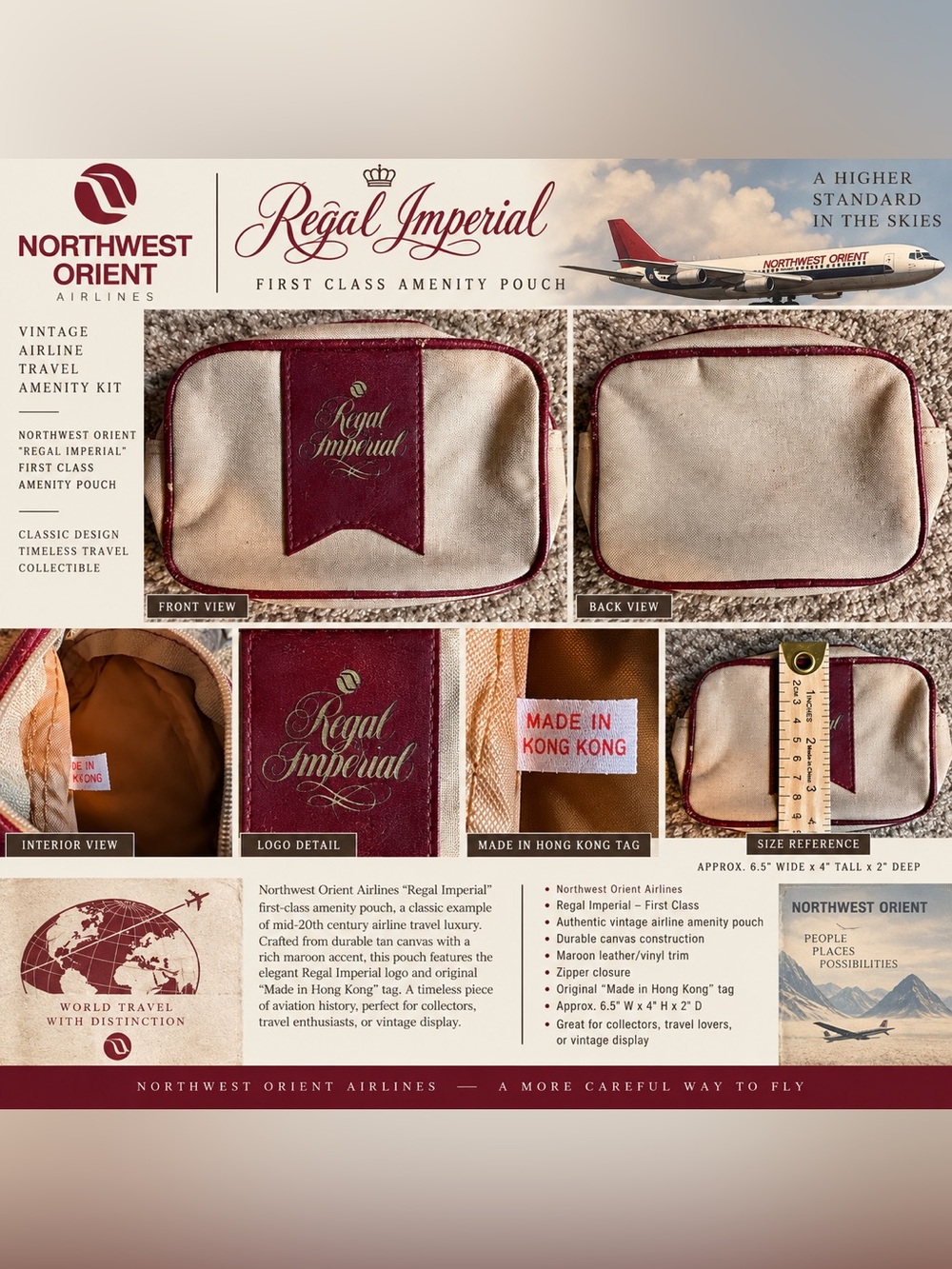 Northwest Regal Imperial Maroon & Cream First Class Amenity Pouch